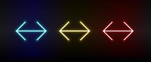 Neon icons. Ui arrow. Set of red, blue, yellow neon vector icon on darken background