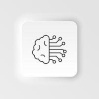 intelligence neumorphic style vector icon, brain icon - Vector. Artificial intelligence neumorphic style vector icon on white background