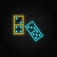 Domino, retro, arcade neon icon. Blue and yellow neon vector icon. Vector transparent background