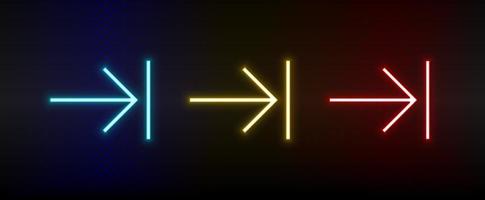 Neon icons. Ui arrow. Set of red, blue, yellow neon vector icon on darken background