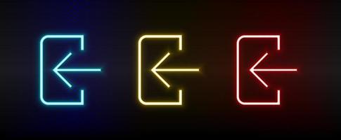 Neon icons. Ui arrow. Set of red, blue, yellow neon vector icon on darken background