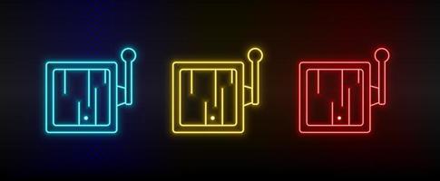 Neon icons. Game console retro arcade. Set of red, blue, yellow neon vector icon on darken background