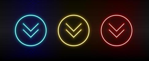 Neon icons. Ui arrow. Set of red, blue, yellow neon vector icon on darken background