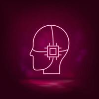 Drive, internal, intelligence, brain chip neon icon - vector Artificial intelligence
