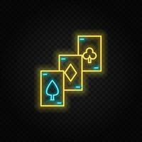 Cards, poker, casino, retro neon icon. Blue and yellow neon vector icon. Vector transparent background