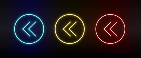 Neon icons. Ui arrow. Set of red, blue, yellow neon vector icon on darken background