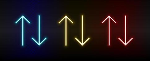 Neon icons. Ui arrow. Set of red, blue, yellow neon vector icon on darken background