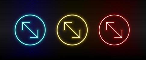 Neon icons. Ui arrow. Set of red, blue, yellow neon vector icon on darken background