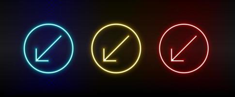 Neon icons. Ui arrow. Set of red, blue, yellow neon vector icon on darken background