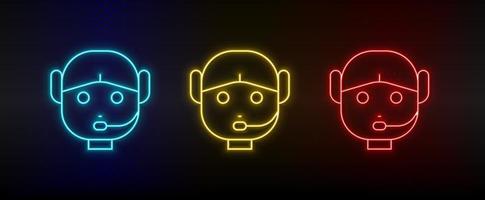 Neon icons. customer service robot. Set of red, blue, yellow neon vector icon on darken background