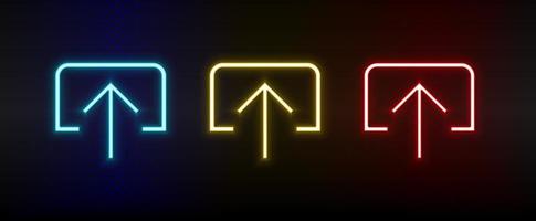 Neon icons. Ui arrow. Set of red, blue, yellow neon vector icon on darken background