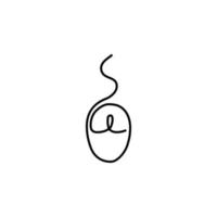 one line drawing of isolated vector object - wired computer mouse.