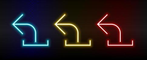 Neon icons. Ui arrow. Set of red, blue, yellow neon vector icon on darken background