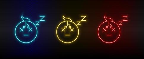 Neon icons. intelligence snooze robot. Set of red, blue, yellow neon vector icon on darken background