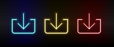 Neon icons. Ui arrow. Set of red, blue, yellow neon vector icon on darken background