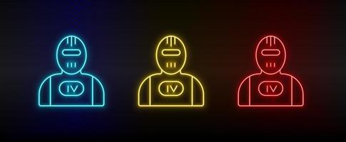 Neon icons. terminator robot. Set of red, blue, yellow neon vector icon on darken background