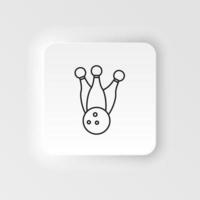 Bowling, pins, ball, retro neumorphic style vector icon. Neumorphism style. Bowling pins ball retro neumorphic style vector icon. Neumorphism style on white background.