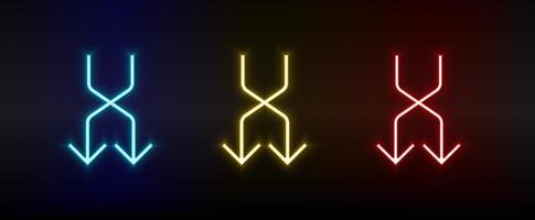 Neon icons. Ui arrow. Set of red, blue, yellow neon vector icon on darken background