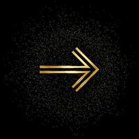 Arrow gold vector icon. Vector illustration of golden particle background.