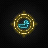 Target, duck, shooting neon icon. Blue and yellow neon vector icon. Vector transparent background