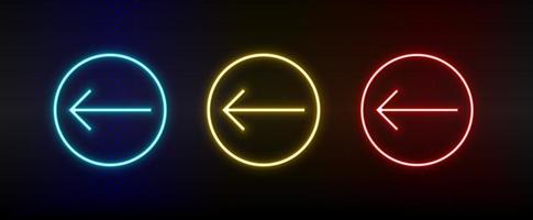 Neon icons. Ui arrow. Set of red, blue, yellow neon vector icon on darken background