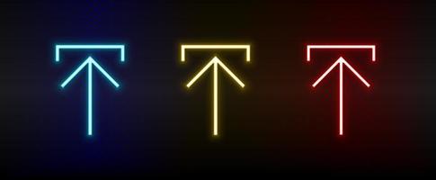 Neon icons. Ui arrow. Set of red, blue, yellow neon vector icon on darken background