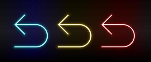 Neon icons. Ui arrow. Set of red, blue, yellow neon vector icon on darken background