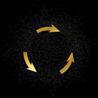 Arrow gold vector icon. Vector illustration of golden particle background.