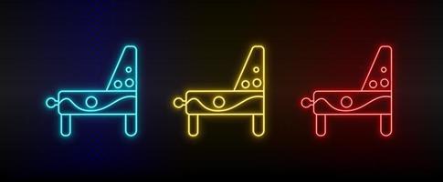 Neon icons. Pinball game arcade retro. Set of red, blue, yellow neon vector icon on darken background