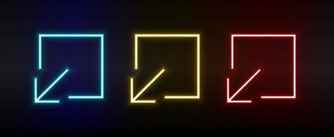 Neon icons. Ui arrow. Set of red, blue, yellow neon vector icon on darken background