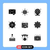 Solid Glyph Pack of 9 Universal Symbols of return element customer spa person Editable Vector Design Elements