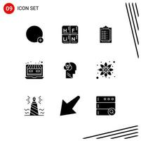 Set of 9 Vector Solid Glyphs on Grid for human online store notepad web laptop Editable Vector Design Elements