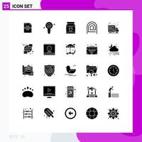 25 Universal Solid Glyph Signs Symbols of pattern fingerprint laboratory finger skull Editable Vector Design Elements