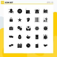 User Interface Pack of 25 Basic Solid Glyphs of video security business real estate Editable Vector Design Elements