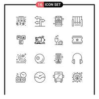 Pack of 16 creative Outlines of blocks rings clipboard ring gymnastics Editable Vector Design Elements