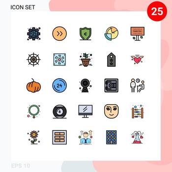 Group of 25 Filled line Flat Colors Signs and Symbols for sign monitoring money diagram chart Editable Vector Design Elements
