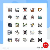 Set of 25 Commercial Filled line Flat Colors pack for construction shield sleep security antivirus Editable Vector Design Elements