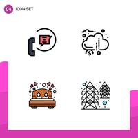 4 Thematic Vector Filledline Flat Colors and Editable Symbols of communication funds phone crowdsourcing dating Editable Vector Design Elements