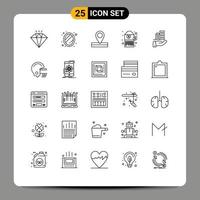 Group of 25 Lines Signs and Symbols for american modern location business tag Editable Vector Design Elements