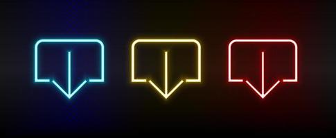 Neon icons. Ui arrow. Set of red, blue, yellow neon vector icon on darken background