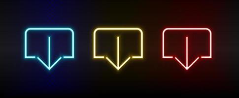 Neon icons. Ui arrow. Set of red, blue, yellow neon vector icon on darken background