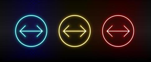 Neon icons. Ui arrow. Set of red, blue, yellow neon vector icon on darken background