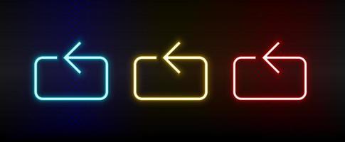 Neon icons. Ui arrow. Set of red, blue, yellow neon vector icon on darken background