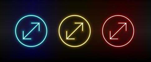 Neon icons. Ui arrow. Set of red, blue, yellow neon vector icon on darken background