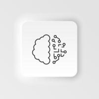 Brain, intelligence neumorphic style vector icon icon - Vector. Artificial intelligence neumorphic style vector icon on white background