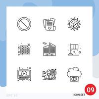 9 Thematic Vector Outlines and Editable Symbols of office building earth day wall brick Editable Vector Design Elements