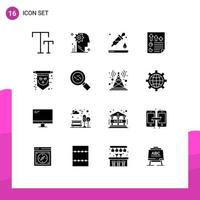 Group of 16 Solid Glyphs Signs and Symbols for flag page drop document arrows Editable Vector Design Elements