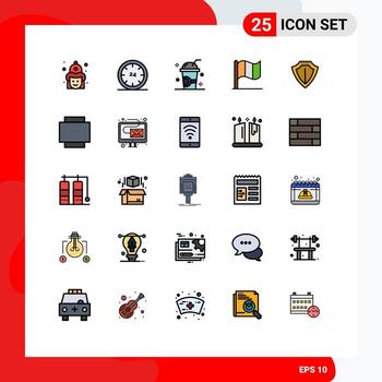 Mobile Interface Filled line Flat Color Set of 25 Pictograms of irish flag e summer ice Editable Vector Design Elements