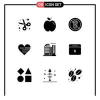 Set of 9 Commercial Solid Glyphs pack for flag love study heart no Editable Vector Design Elements