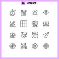 conjunto de pictogramas de 16 contornos simples de color rosa copa planta labios elementos de diseño vectorial editables vector